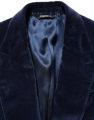Chaqueta blazer azul de terciopelo de un solo botón