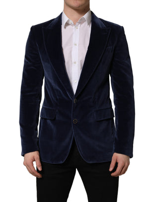 Chaqueta blazer azul de terciopelo de un solo botón
