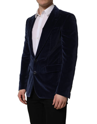 Chaqueta blazer azul de terciopelo de un solo botón