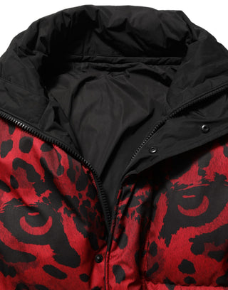 Red Black Reversible Animal Print Puffer Coat Jacket