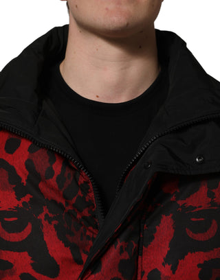 Red Black Reversible Animal Print Puffer Coat Jacket