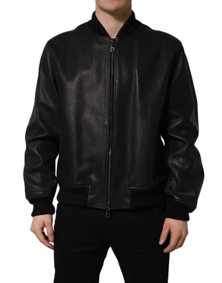 Chaqueta de cuero negra para hombre con cremallera completa estilo biker