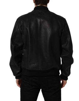 Black Leather Full Zip Men Biker Jacket