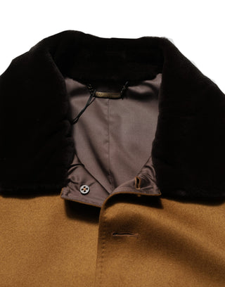 Brown Cashmere Mink Fur Men Overcoat Jacket