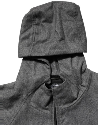 Gray Cotton Men Hooded Full Zip Bomber Jacket
