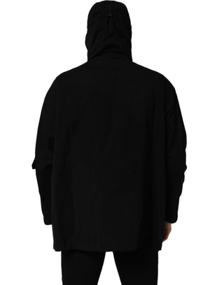 Black Nylon Men Hooded Windbreaker Jacket