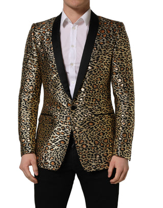 Gold Leopard Single Breasted Men Coat Jacket