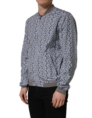 Light Blue Cotton Car Print Bomber Jacket