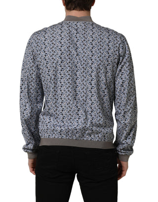 Light Blue Cotton Car Print Bomber Jacket