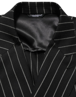 Dark Gray Stripes Wool Double Breasted Jacket