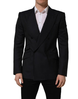 Dark Gray Stripes Wool Double Breasted Jacket