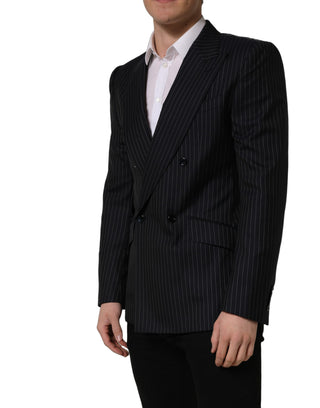 Dark Gray Stripes Wool Double Breasted Jacket