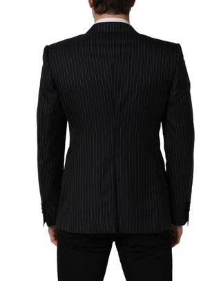 Dark Gray Stripes Wool Double Breasted Jacket