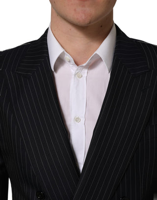 Dark Gray Stripes Wool Double Breasted Jacket