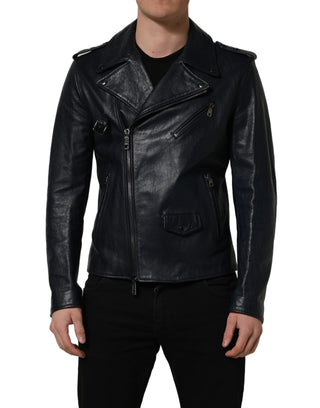 Black Leather Men Biker Coat Goatskin Jacket