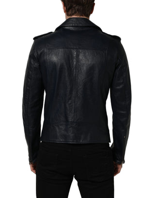 Black Leather Men Biker Coat Goatskin Jacket