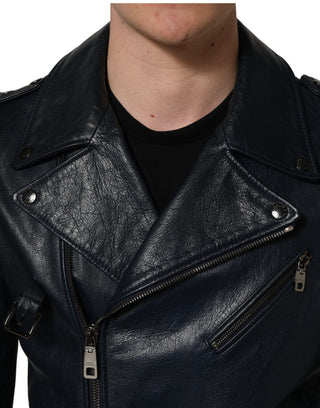 Black Leather Men Biker Coat Goatskin Jacket
