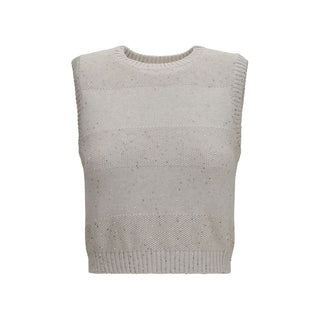 Beige Cotton Sleeveles Sweater