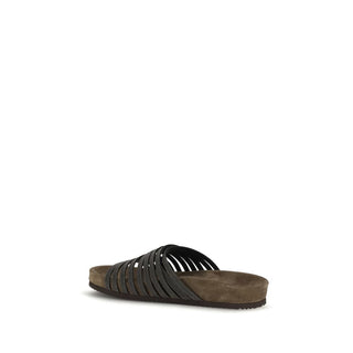 Sandalias planas de cuero de becerro Bos Taurus negras