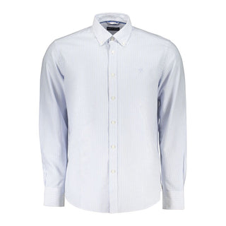 Camisa para hombre de algodón azul celeste con mangas largas y cuello abotonado