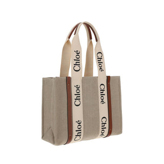 Bolso de mano beige de lino