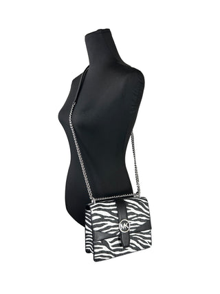 Michael Kors Greenwich Kleine Logo-Print Umhängetasche Kette Schwarz/Weiß 498 $
