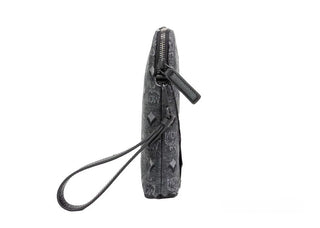 MCM Veritas Medium Dark Grey Denim Monogram Logo Canvas Clutch Pouch Handbag