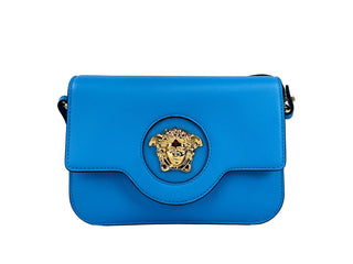 Bolso bandolera de cuero azul La Medusa de Versace  