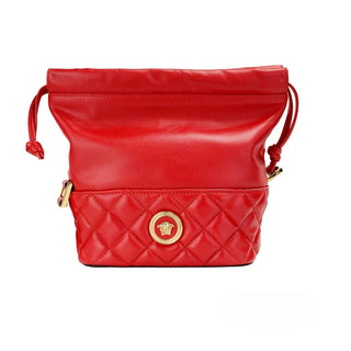 Bolso bandolera tipo saco de cuero rojo acolchado con cordón de Versace