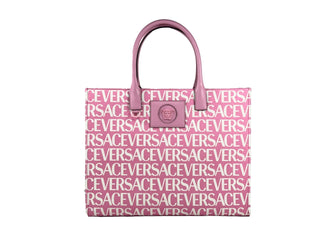Bolso tote grande de lona rosa bebé con Medusa de Versace