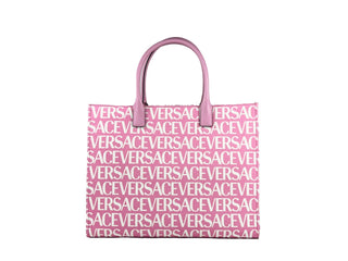 Bolso tote grande de lona rosa bebé con Medusa de Versace