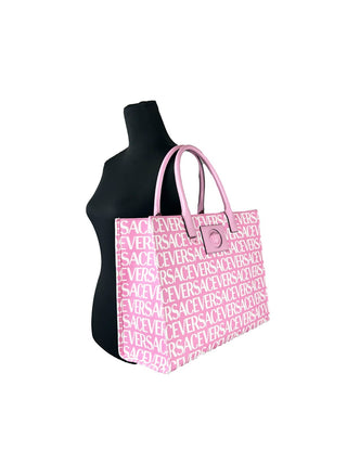 Bolso tote grande de lona rosa bebé con Medusa de Versace