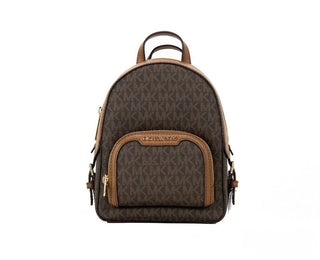 Michael Kors Jaycee Mini XS Brown Signature PVC Zip Pocket Shoulder Backpack Bag