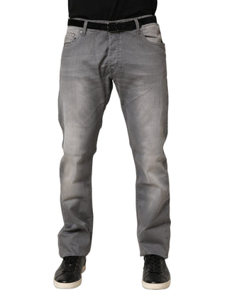 Gray Washed Mid Waist Straight Men Denim Trouser Jeans