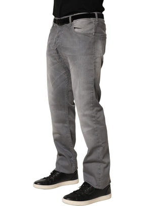 Gray Washed Mid Waist Straight Men Denim Trouser Jeans