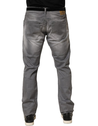 Gray Washed Mid Waist Straight Men Denim Trouser Jeans