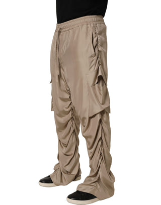 Pantalones jogger para hombre marrones con pliegues y estilo cargo paracaídas