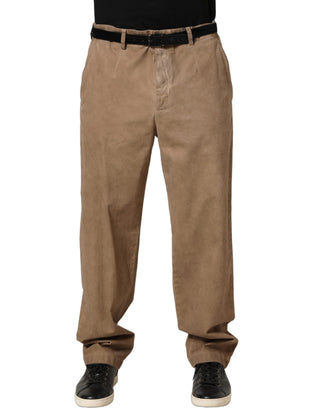 Beige Cotton Straight Leg Men Trouser Pants