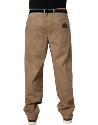 Pantalones rectos beige de algodón para hombre