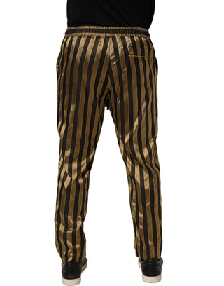 Gold Black Stripe Satin Tapered Leg Men Pants