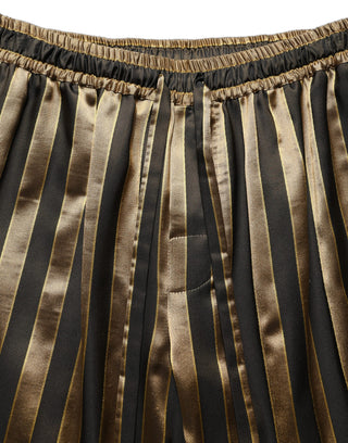 Gold Black Stripe Satin Tapered Leg Men Pants