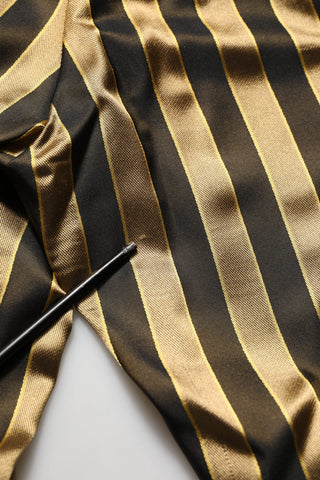 Gold Black Stripe Satin Tapered Leg Men Pants