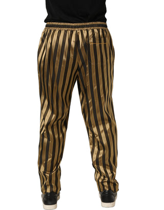 Gold Black Stripes Satin Tapered Leg Pants