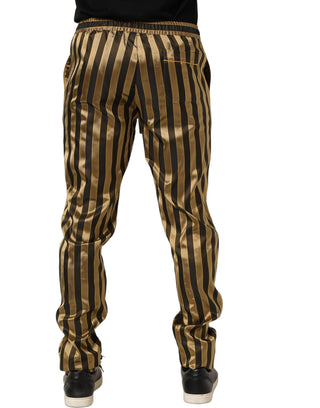 Gold Black Stripes Satin Tapered Leg Men Pants