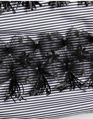 Pantalones de vestir con raya diplomática gris y negra adornados