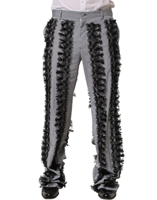 Pantalones de vestir con raya diplomática gris y negra adornados