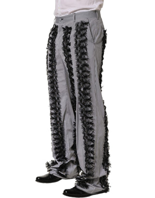 Pantalones de vestir con raya diplomática gris y negra adornados