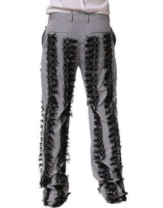 Pantalones de vestir con raya diplomática gris y negra adornados