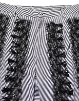 Pantalones de vestir con raya diplomática gris y negra adornados