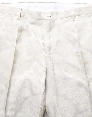 Pantalones formales de vestir para hombre con estampado floral blanco